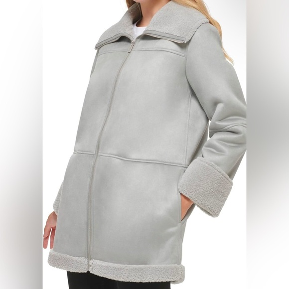 Calvin‎ Klein Rolled Cuff Faux Suede Sherling Jacket Women's Large Gray Thick - Picture 7 of 10
